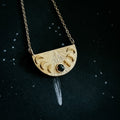 Lunar Eclipse Half Circle Pendant Necklace with Moon Phases and Black Opal